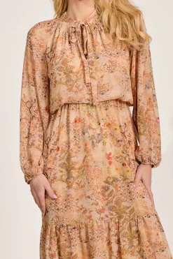 Jolie Moi Occasion Dresses|Wedding Guest-Chiffon Long Sleeve Tiered Maxi Dress, Orange Multi
