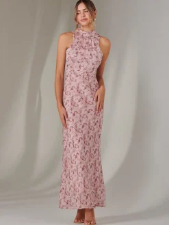 Jolie Moi Occasion Dresses|Floral Dresses-Chiffon Maxi Dress, Pink Floral