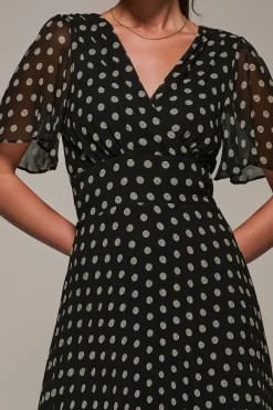 Jolie Moi Occasion Dresses|Maxi Dresses-Chiffon Pleated Dip Hem Maxi Dress, Black Spot