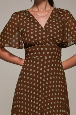Jolie Moi Occasion Dresses|Maxi Dresses-Chiffon Pleated Dip Hem Maxi Dress, Brown Spot
