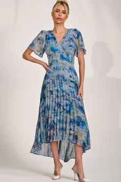 Jolie Moi Wedding Guest|Wedding Guest-Chiffon Pleated Maxi Dress, Blue Abstract