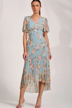 Jolie Moi Occasion Dresses|Maxi Dresses-Chiffon Pleated Maxi Dress, Blue Floral