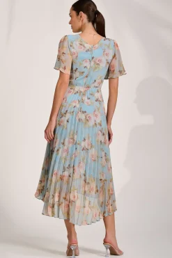 Jolie Moi Occasion Dresses|Maxi Dresses-Chiffon Pleated Maxi Dress, Blue Floral