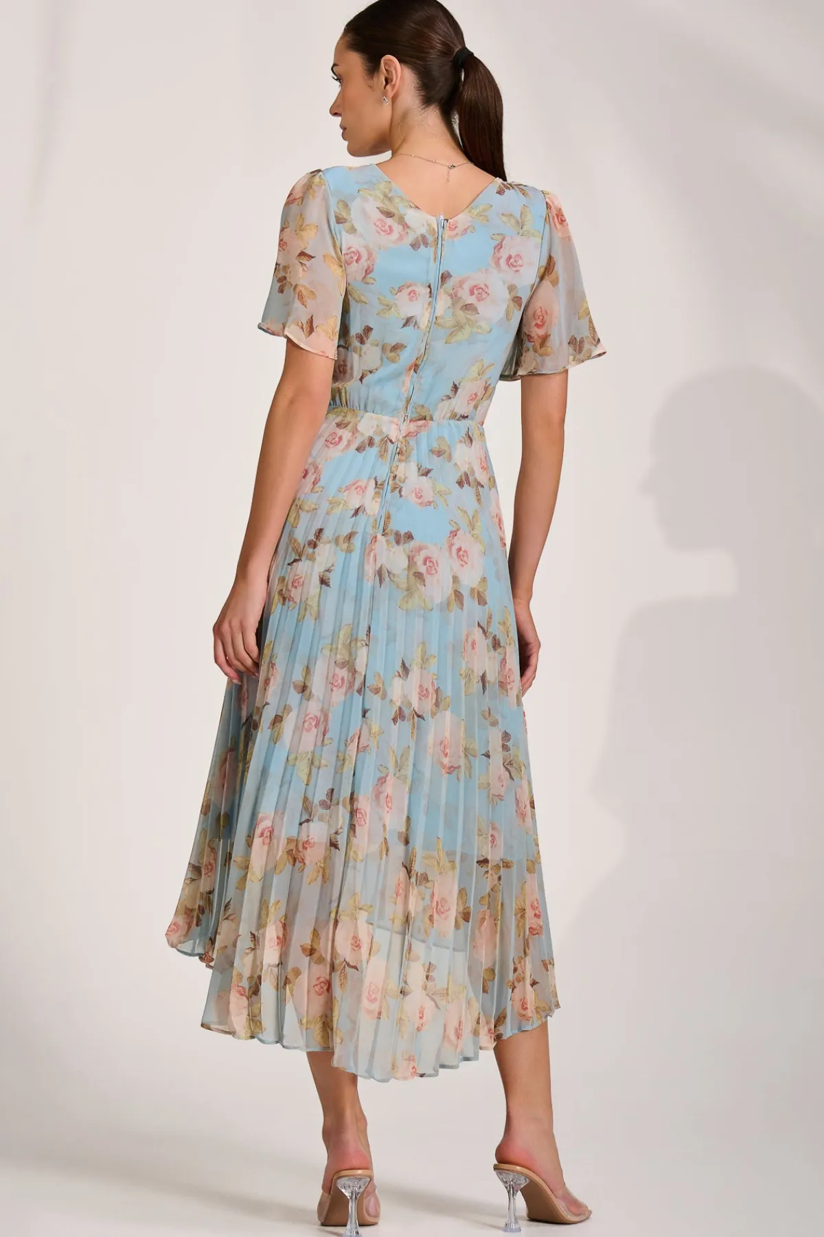 Jolie Moi Occasion Dresses|Maxi Dresses-Chiffon Pleated Maxi Dress, Blue Floral