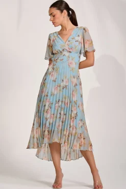 Jolie Moi Occasion Dresses|Maxi Dresses-Chiffon Pleated Maxi Dress, Blue Floral