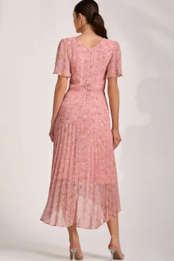 Jolie Moi Occasion Dresses|Wedding Guest-Chiffon Pleated Maxi Dress, Dusty Pink