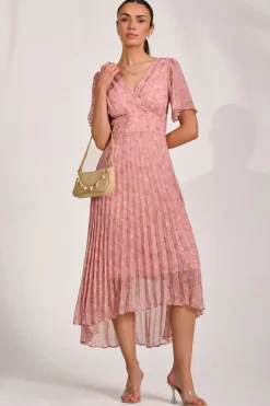 Jolie Moi Occasion Dresses|Wedding Guest-Chiffon Pleated Maxi Dress, Dusty Pink