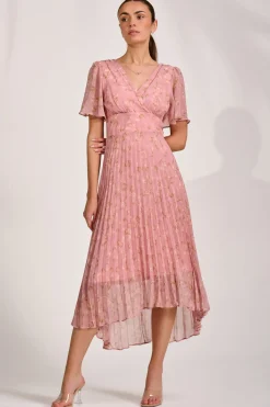 Jolie Moi Occasion Dresses|Wedding Guest-Chiffon Pleated Maxi Dress, Dusty Pink