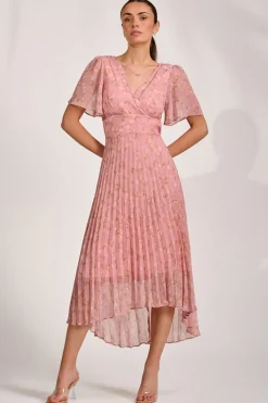Jolie Moi Occasion Dresses|Wedding Guest-Chiffon Pleated Maxi Dress, Dusty Pink