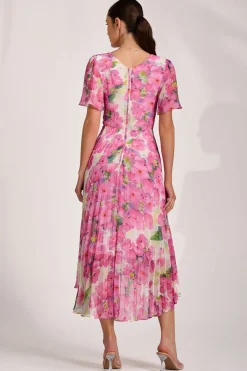 Jolie Moi Occasion Dresses|Wedding Guest-Chiffon Pleated Maxi Dress, Pink Floral
