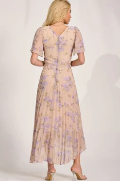 Jolie Moi Floral Dresses|Maxi Dresses-Chiffon Pleated Maxi Dress, Yellow Floral