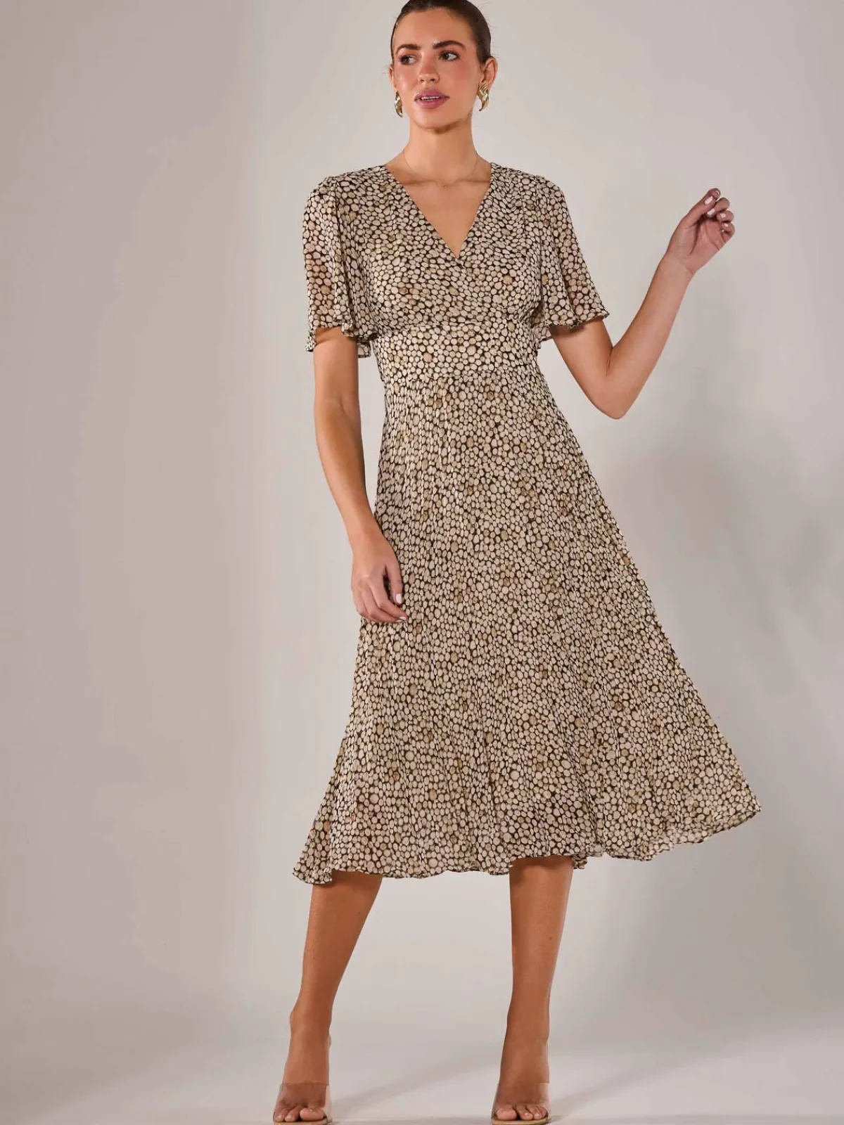 Jolie Moi Office Wear|Wrap Dresses-Chiffon Pleated Wrap Midaxi Dress, Black Cream