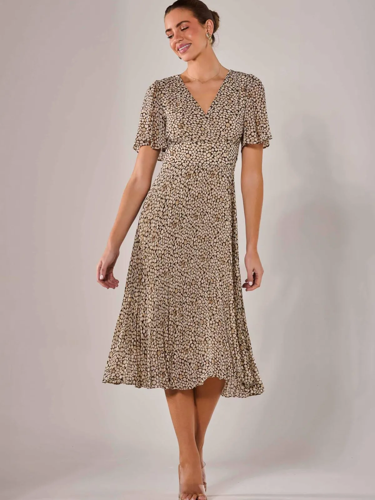 Jolie Moi Office Wear|Wrap Dresses-Chiffon Pleated Wrap Midaxi Dress, Black Cream
