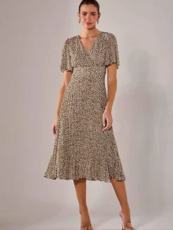 Jolie Moi Office Wear|Wrap Dresses-Chiffon Pleated Wrap Midaxi Dress, Black Cream