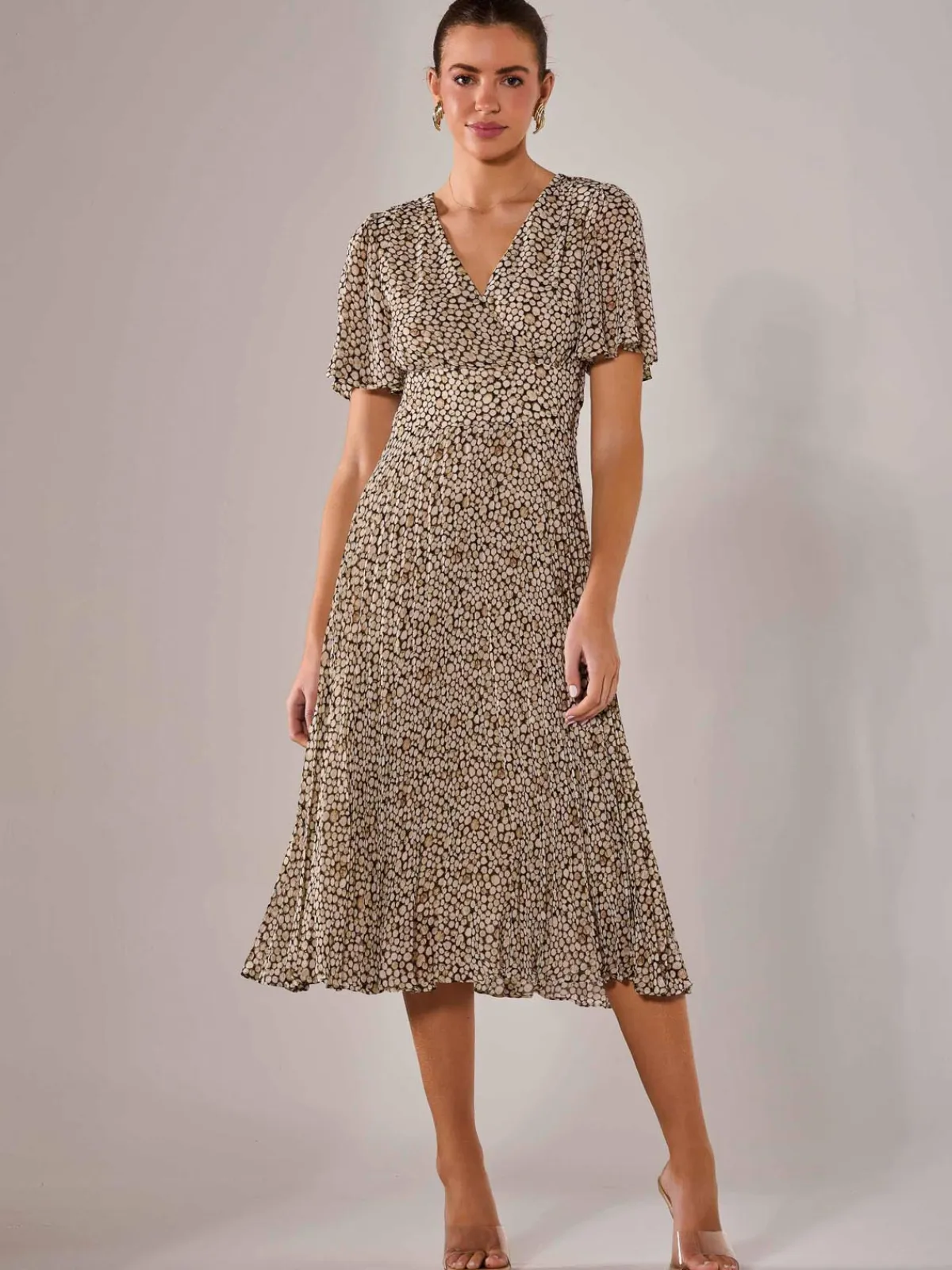 Jolie Moi Office Wear|Wrap Dresses-Chiffon Pleated Wrap Midaxi Dress, Black Cream