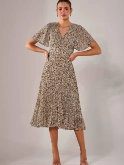 Jolie Moi Office Wear|Wrap Dresses-Chiffon Pleated Wrap Midaxi Dress, Black Cream