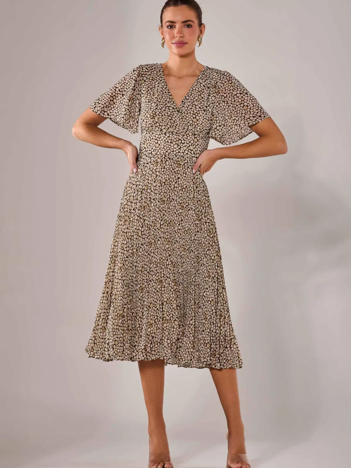 Jolie Moi Office Wear|Wrap Dresses-Chiffon Pleated Wrap Midaxi Dress, Black Cream