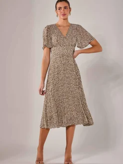 Jolie Moi Office Wear|Wrap Dresses-Chiffon Pleated Wrap Midaxi Dress, Black Cream
