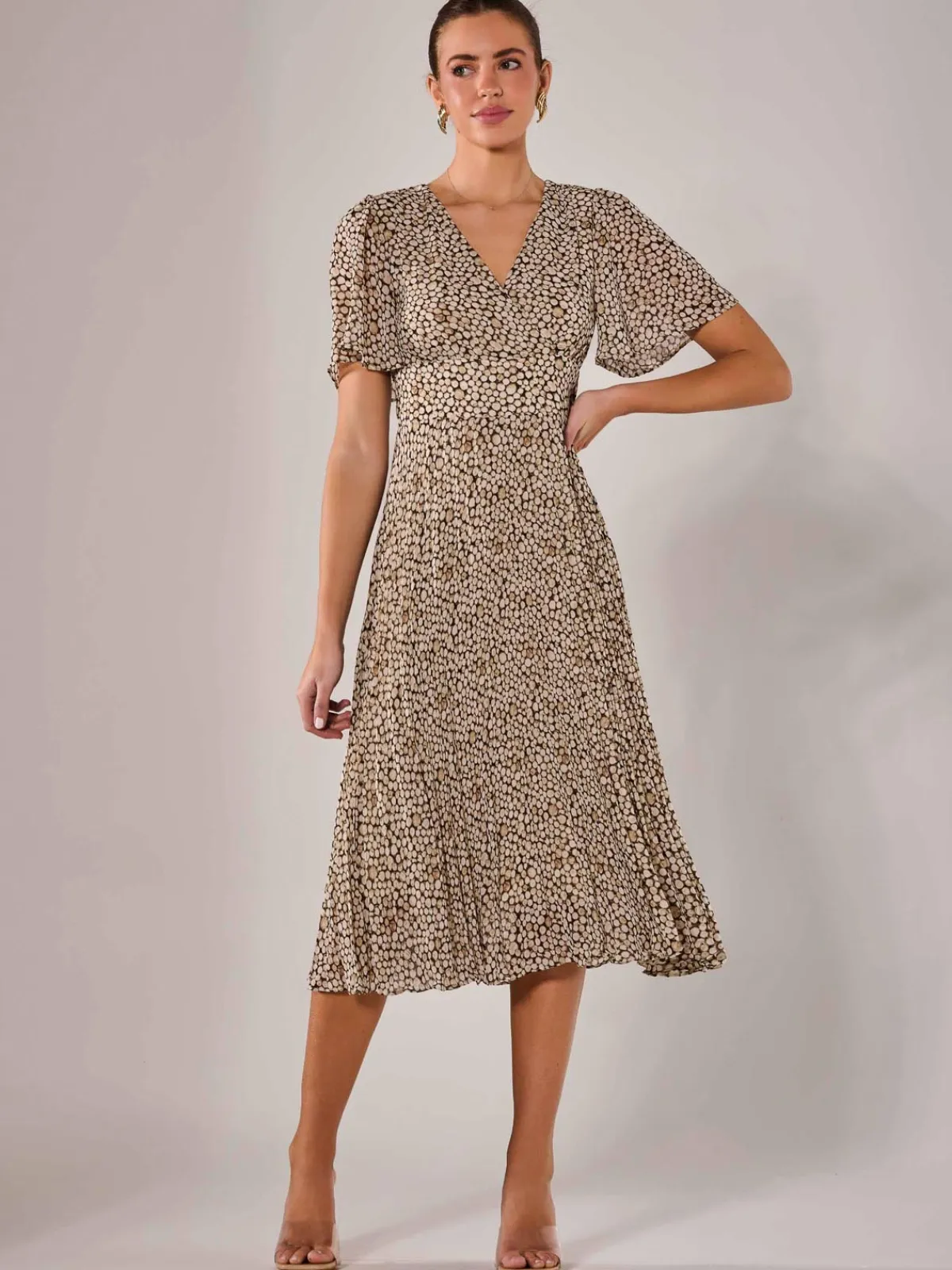 Jolie Moi Office Wear|Wrap Dresses-Chiffon Pleated Wrap Midaxi Dress, Black Cream