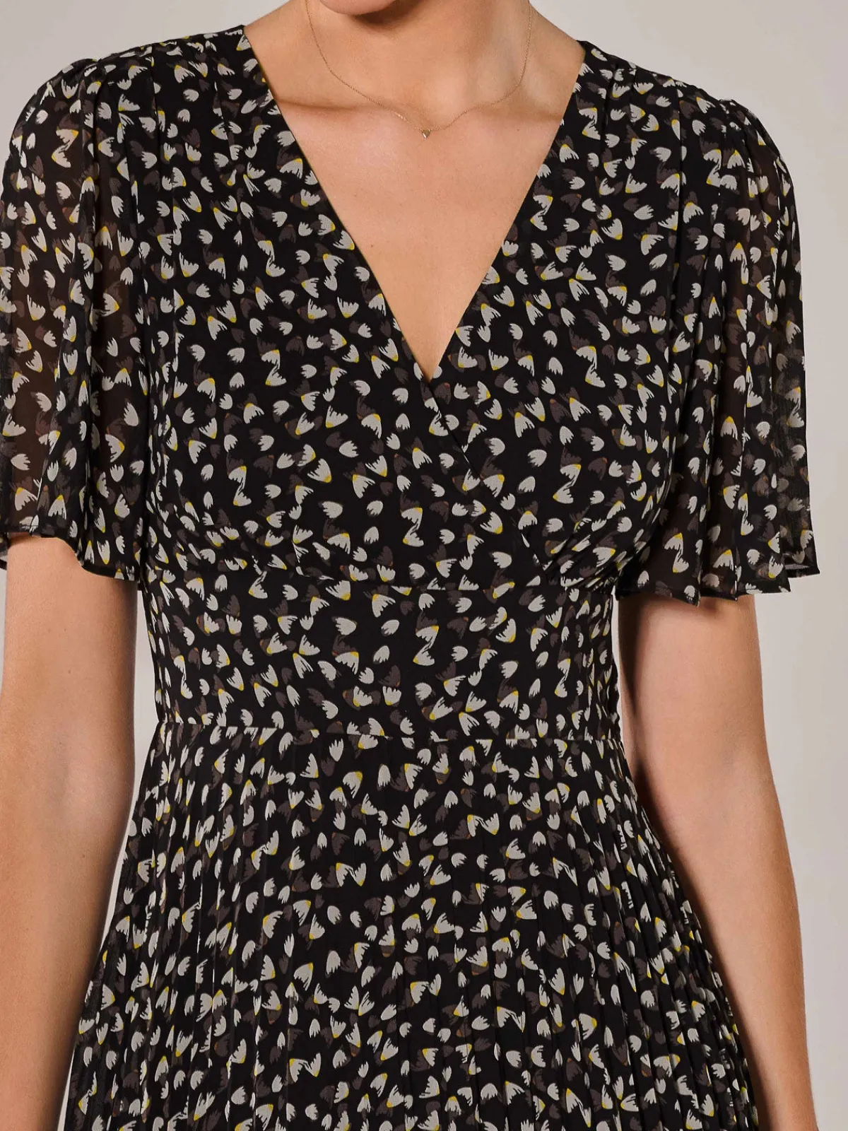 Jolie Moi Office Wear|Office Dresses-Chiffon Pleated Wrap Midaxi Dress, Black Pattern