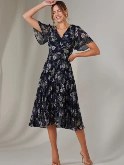 Jolie Moi Occasion Dresses|Floral Dresses-Chiffon Pleated Wrap Midaxi Dress, Multi Floral