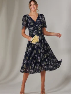 Jolie Moi Occasion Dresses|Floral Dresses-Chiffon Pleated Wrap Midaxi Dress, Multi Floral