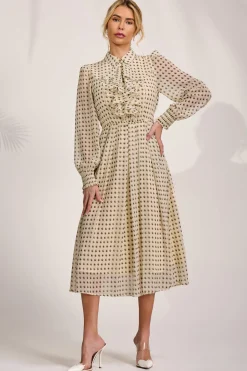 Jolie Moi Occasion Dresses|Shirt Dresses-Chiffon Print Ruffled Shirt Dress, Beige Paisley