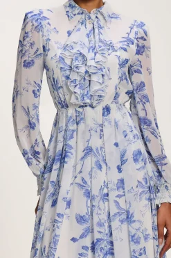 Jolie Moi Occasion Dresses|Floral Dresses-Chiffon Print Ruffled Shirt Dress, White Floral