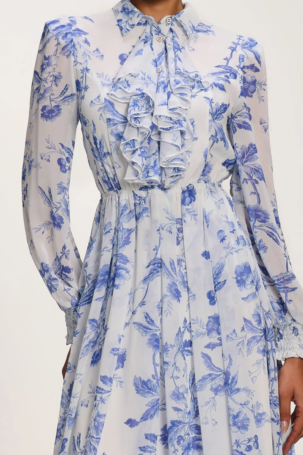 Jolie Moi Occasion Dresses|Floral Dresses-Chiffon Print Ruffled Shirt Dress, White Floral