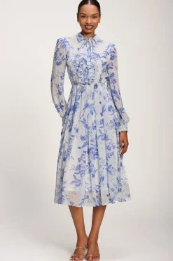 Jolie Moi Occasion Dresses|Floral Dresses-Chiffon Print Ruffled Shirt Dress, White Floral
