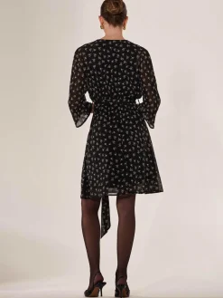 Jolie Moi Floral Dresses|Weekend Casuals-Chiffon 3/4 Sleeve Mini Dress, Black Floral
