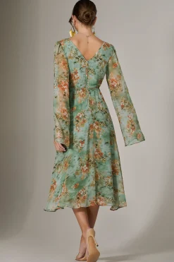 Jolie Moi Mother Of The Bride|Floral Dresses-Chiffon Split Sleeve Midaxi Dress, Green Floral