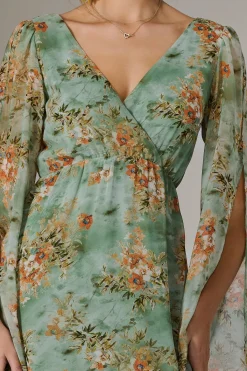 Jolie Moi Mother Of The Bride|Floral Dresses-Chiffon Split Sleeve Midaxi Dress, Green Floral