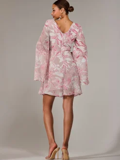 Jolie Moi Occasion Dresses|Floral Dresses-Chiffon Split Sleeve Mini Dress, Pink Floral