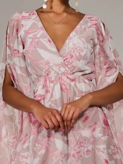 Jolie Moi Occasion Dresses|Floral Dresses-Chiffon Split Sleeve Mini Dress, Pink Floral