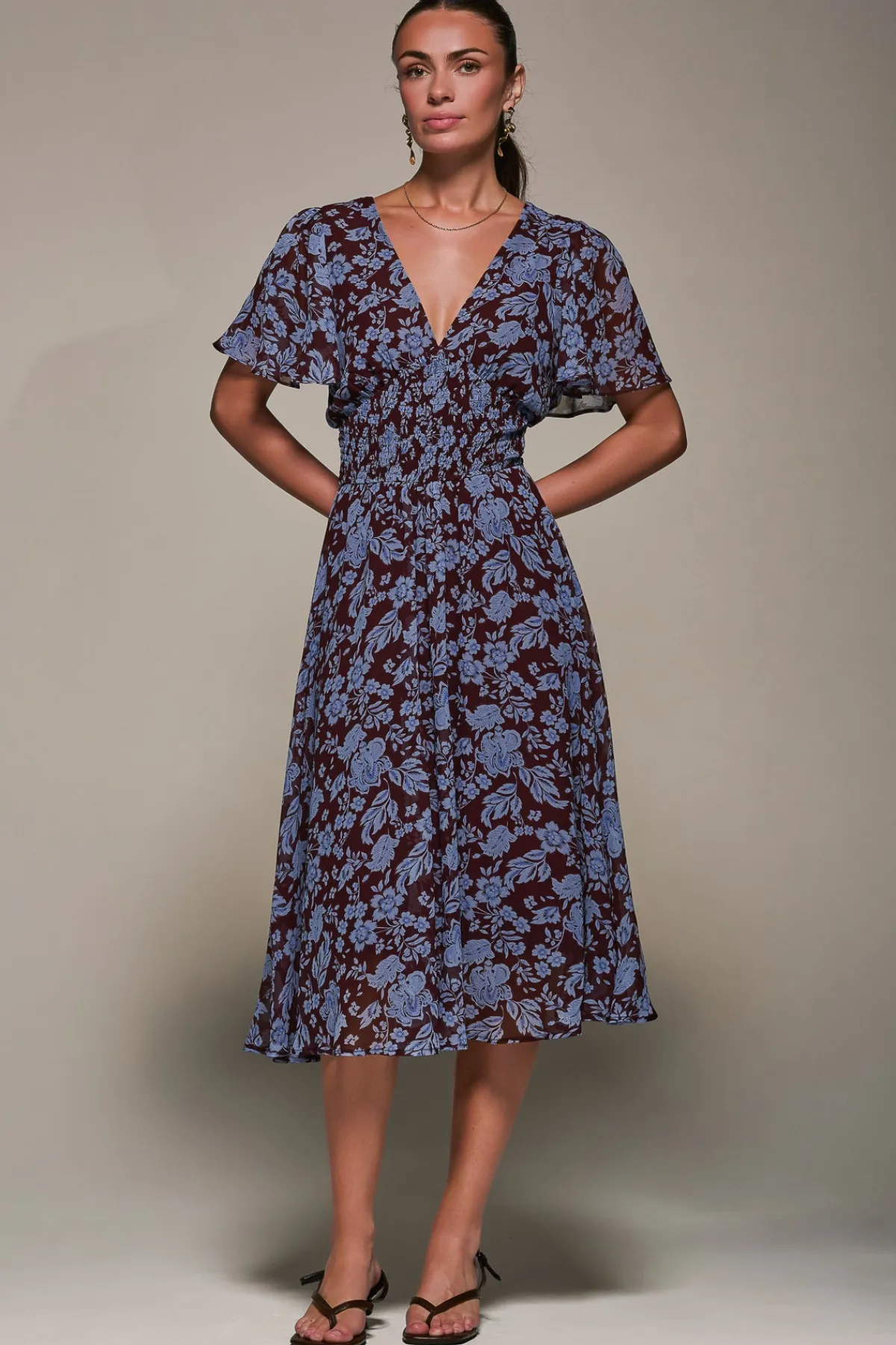 Jolie Moi Midi Dresses|Weekend Casuals-Chiffon Tie Back Detail Midi Dress, Blue Floral