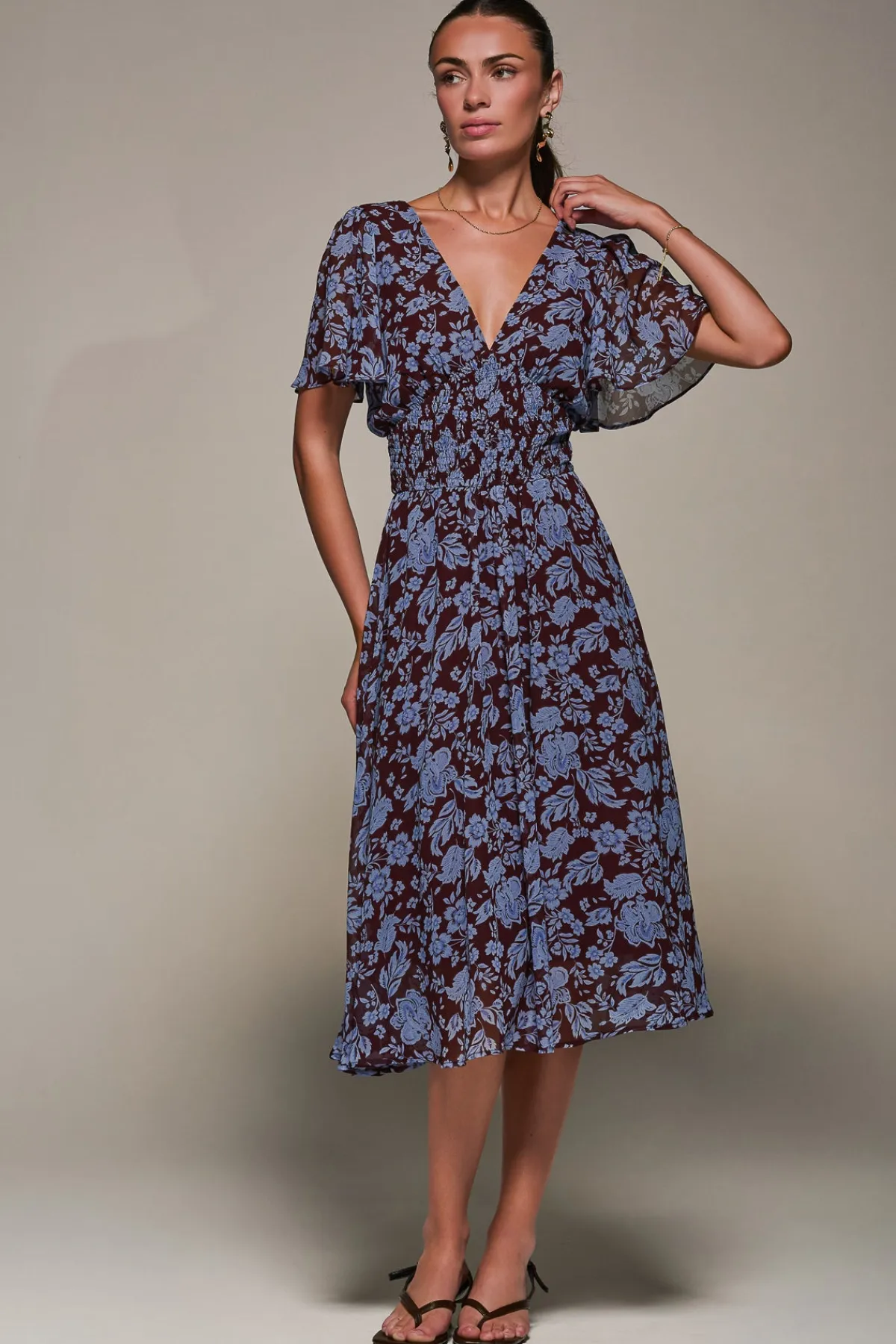 Jolie Moi Midi Dresses|Weekend Casuals-Chiffon Tie Back Detail Midi Dress, Blue Floral