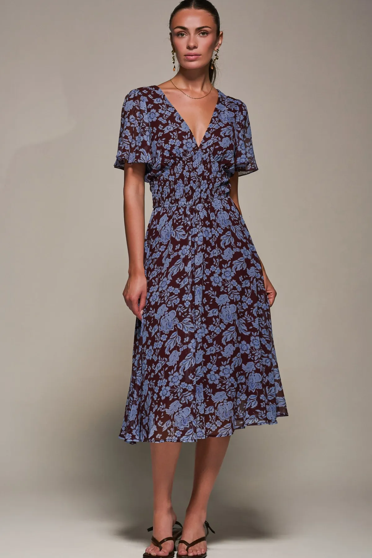 Jolie Moi Midi Dresses|Weekend Casuals-Chiffon Tie Back Detail Midi Dress, Blue Floral