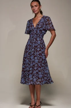 Jolie Moi Midi Dresses|Weekend Casuals-Chiffon Tie Back Detail Midi Dress, Blue Floral