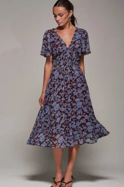 Jolie Moi Midi Dresses|Weekend Casuals-Chiffon Tie Back Detail Midi Dress, Blue Floral