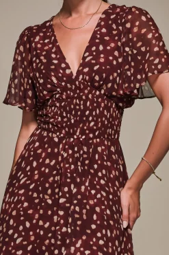 Jolie Moi Midi Dresses-Chiffon Tie Back Detail Midi Dress, Burgundy Abstract