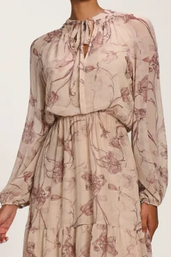 Jolie Moi Office Wear|Office Dresses-Chiffon Tie Neckline Midaxi Dress, Brown Floral