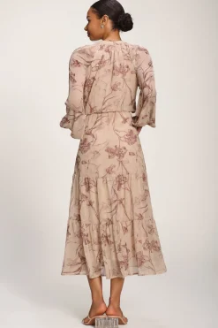 Jolie Moi Office Wear|Office Dresses-Chiffon Tie Neckline Midaxi Dress, Brown Floral