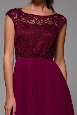 Jolie Moi Occasion Dresses|Mother Of The Bride-Cindy Lace Bodice Pleated Dress, Burgundy