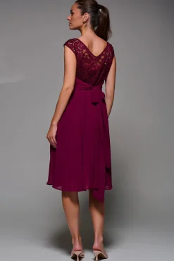 Jolie Moi Occasion Dresses|Mother Of The Bride-Cindy Lace Bodice Pleated Dress, Burgundy