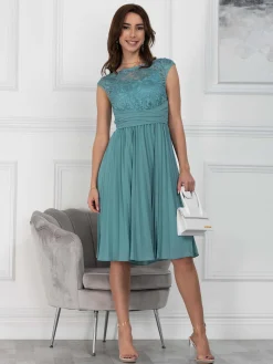 Jolie Moi Occasion Dresses|Mother Of The Bride-Cindy Lace Bodice Pleated Dress, Duck Egg Blue