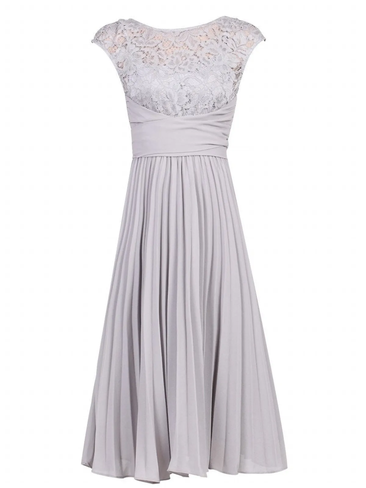 Jolie Moi Occasion Dresses|Mother Of The Bride-Cindy Lace Bodice Pleated Dress, Silver Grey