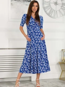 Jolie Moi Occasion Dresses|Weekend Casuals-Coleen Wrap Maxi Dress, Blue Floral