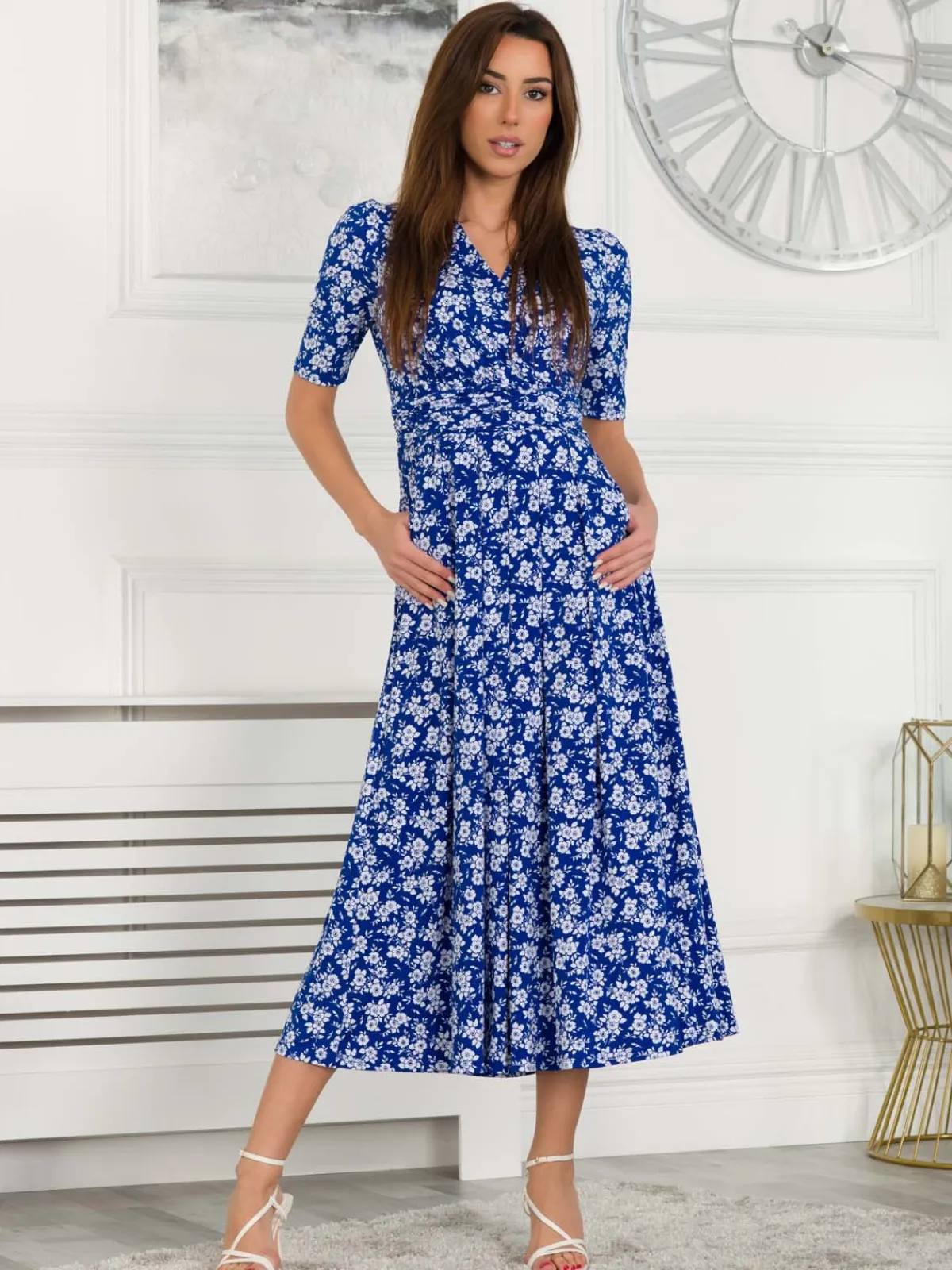 Jolie Moi Occasion Dresses|Weekend Casuals-Coleen Wrap Maxi Dress, Blue Floral