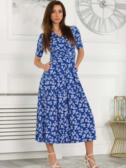 Jolie Moi Occasion Dresses|Weekend Casuals-Coleen Wrap Maxi Dress, Blue Floral